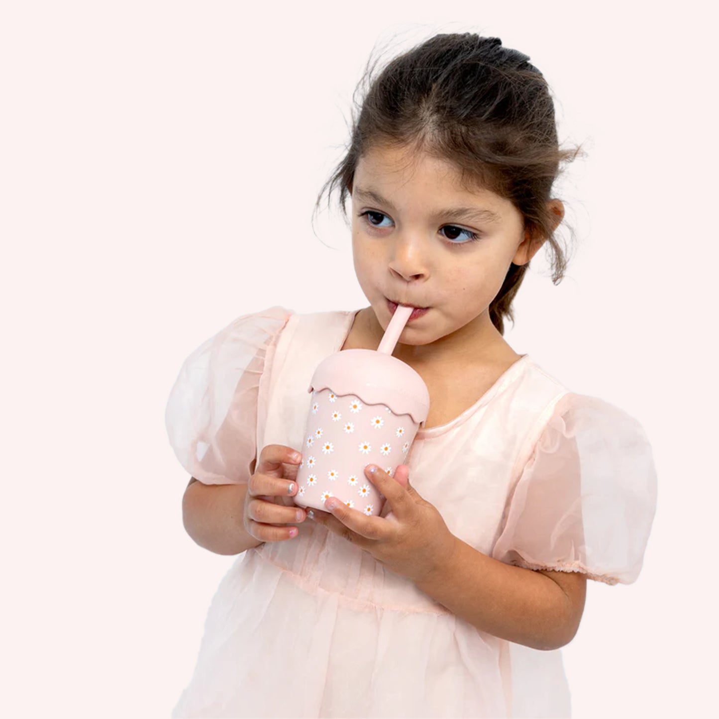 Mini Smoothie Cup & Straw - Pink Daisy