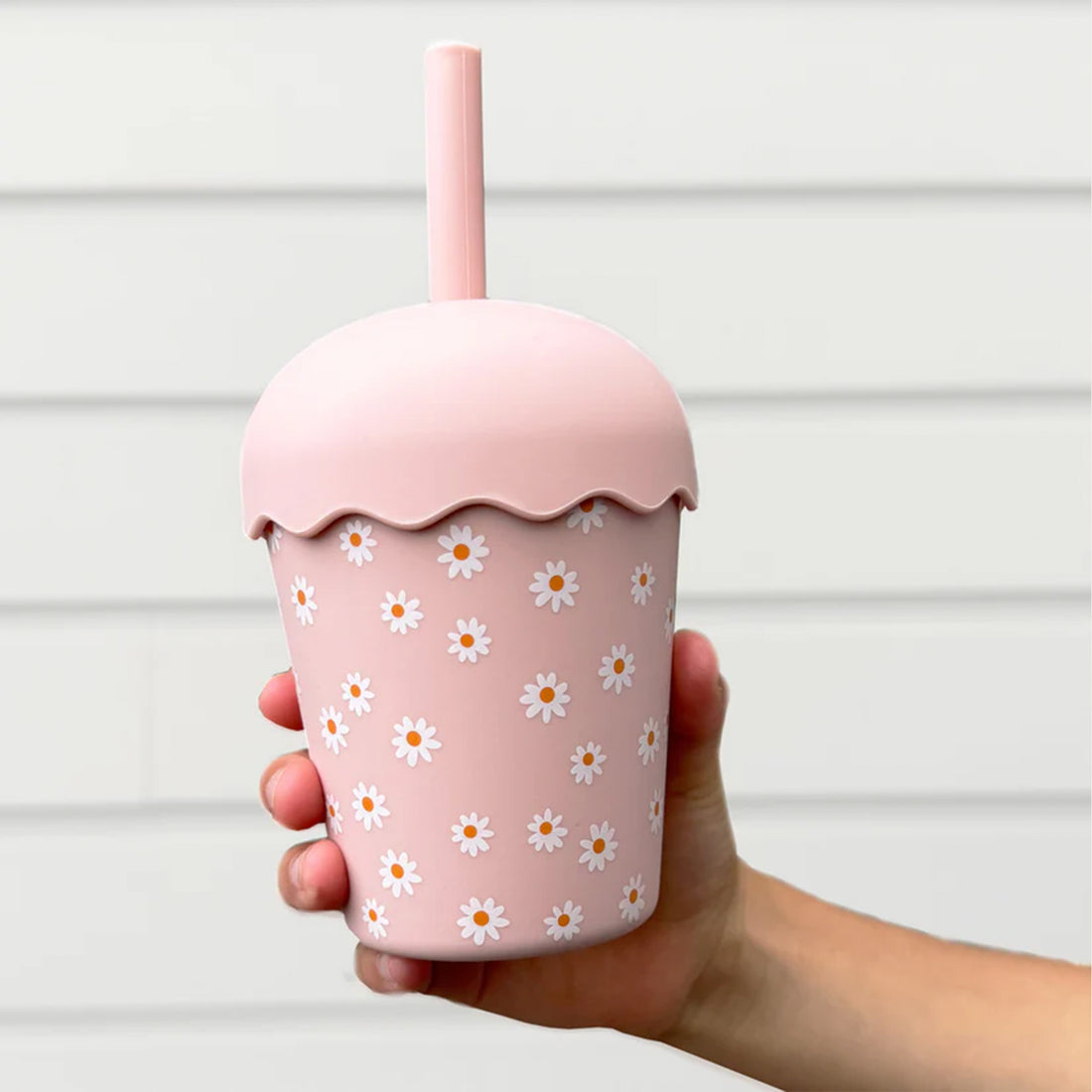 Mini Smoothie Cup & Straw - Pink Daisy