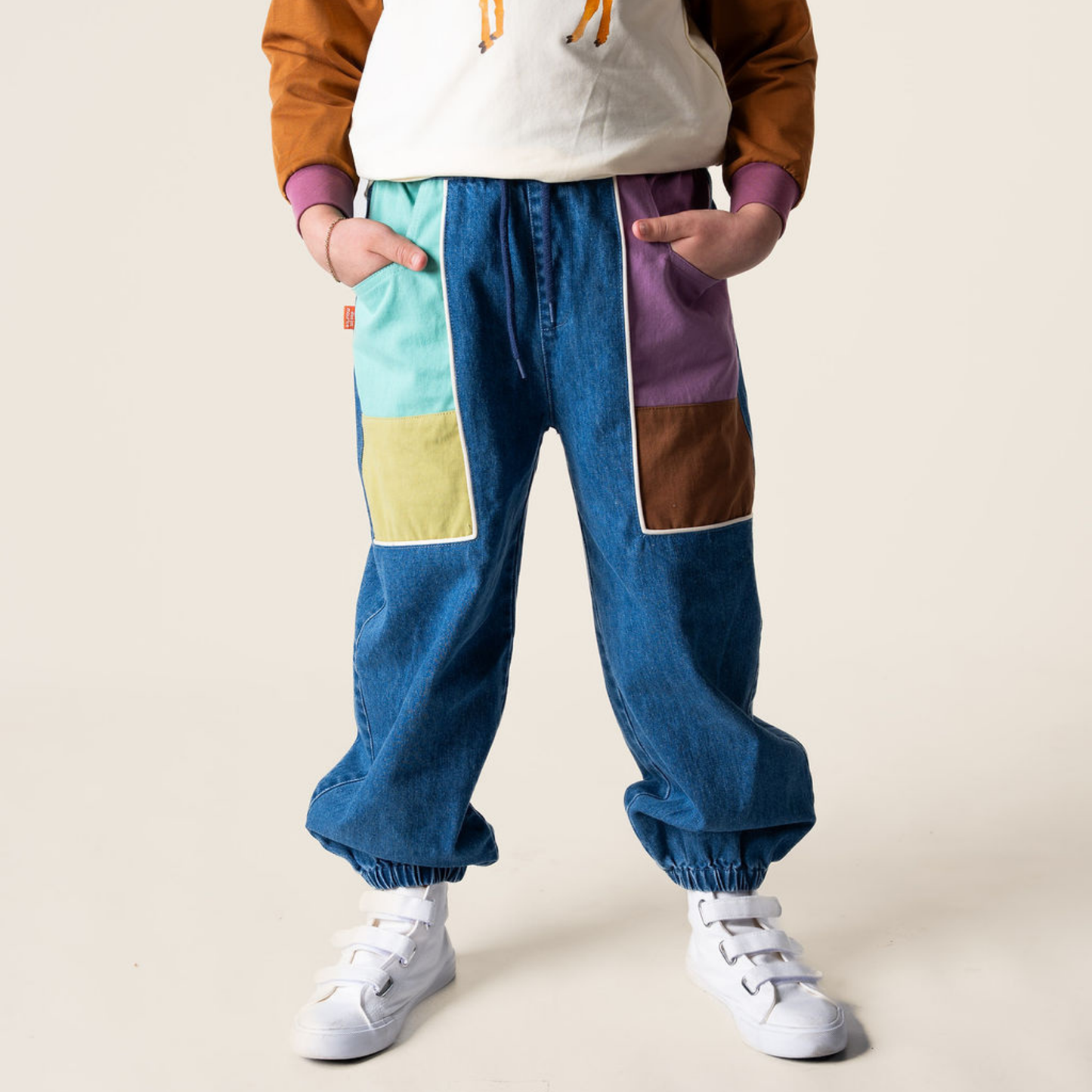 Denim Barrel Pants - Colour Block