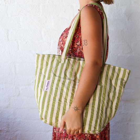 Quilted Bag - Pistachio Seersucker Stripe