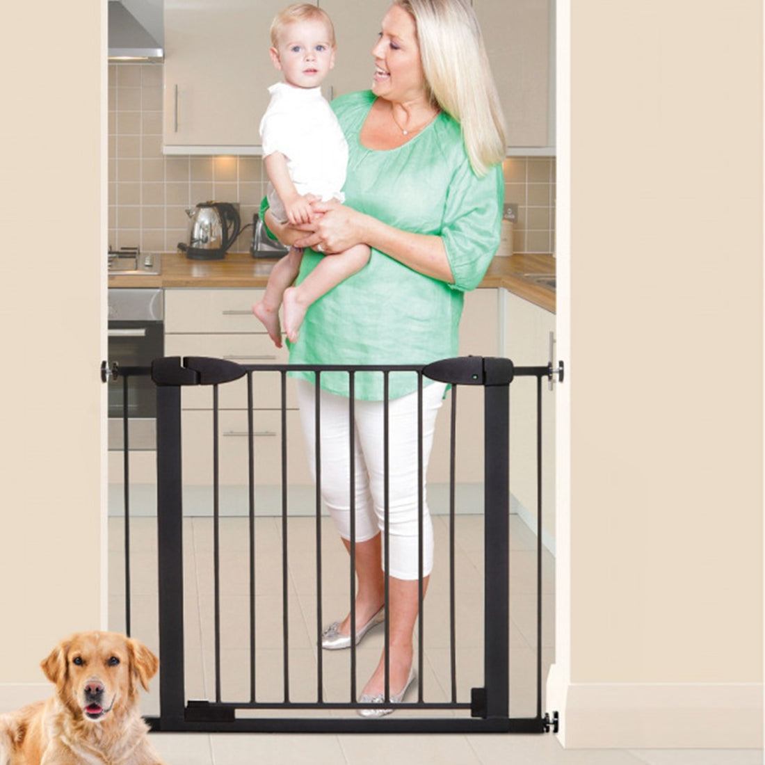 Boston Magnetic Auto-Close Security Gate - Fits with 2 X 7cm Extensions - Black