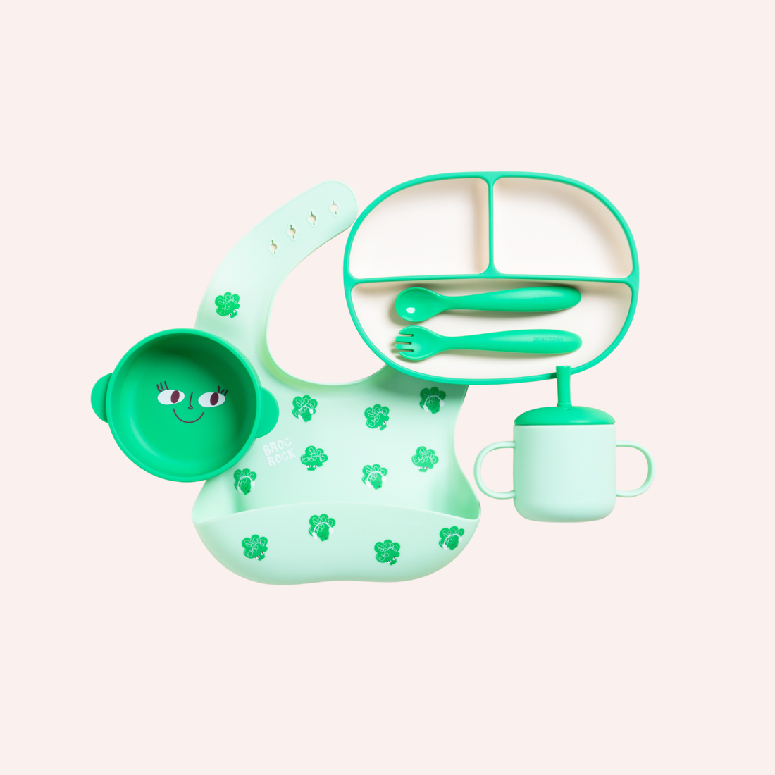 Fun Firsts Feeding Set Silicone - Broc Rock Green