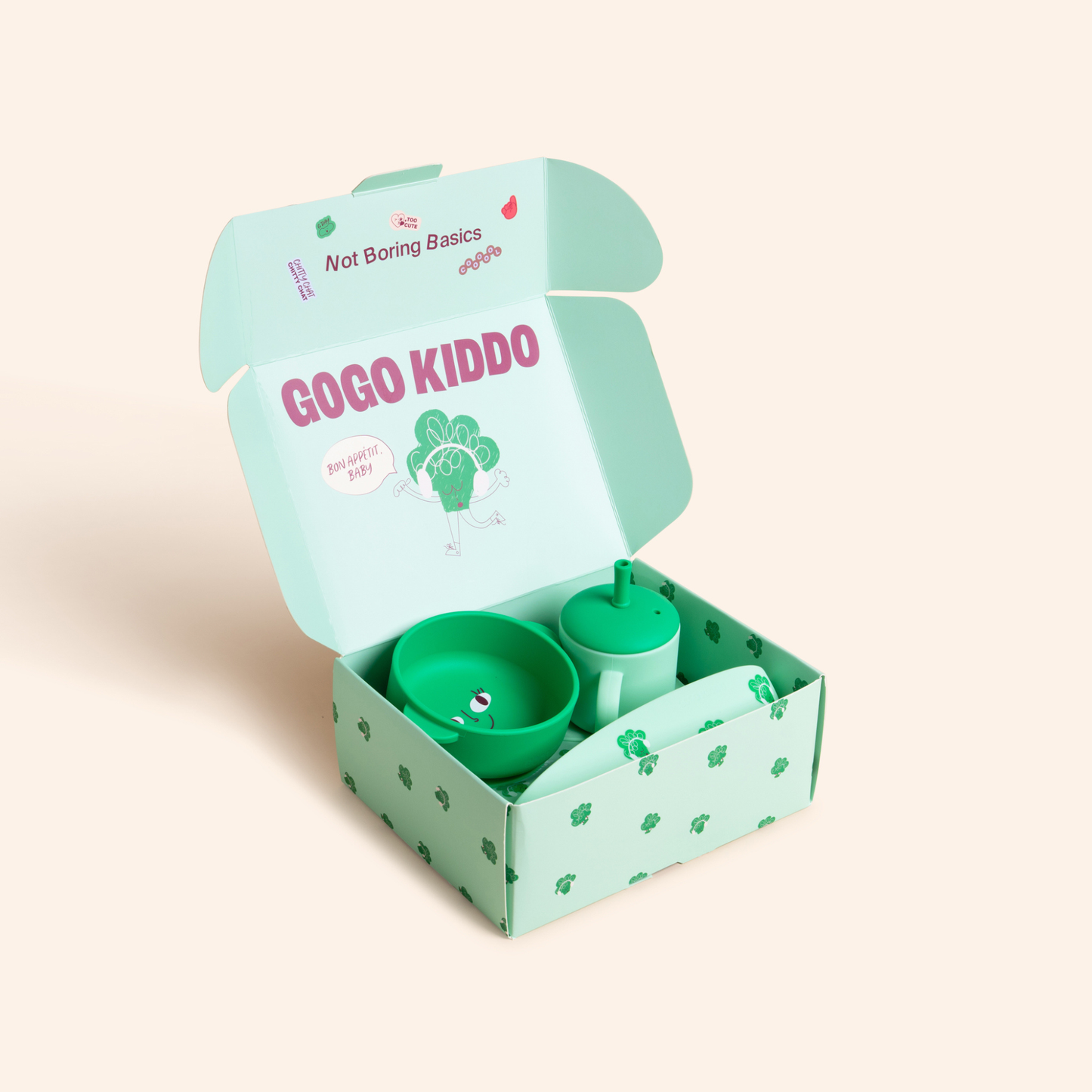 Fun Firsts Feeding Set Silicone - Broc Rock Green