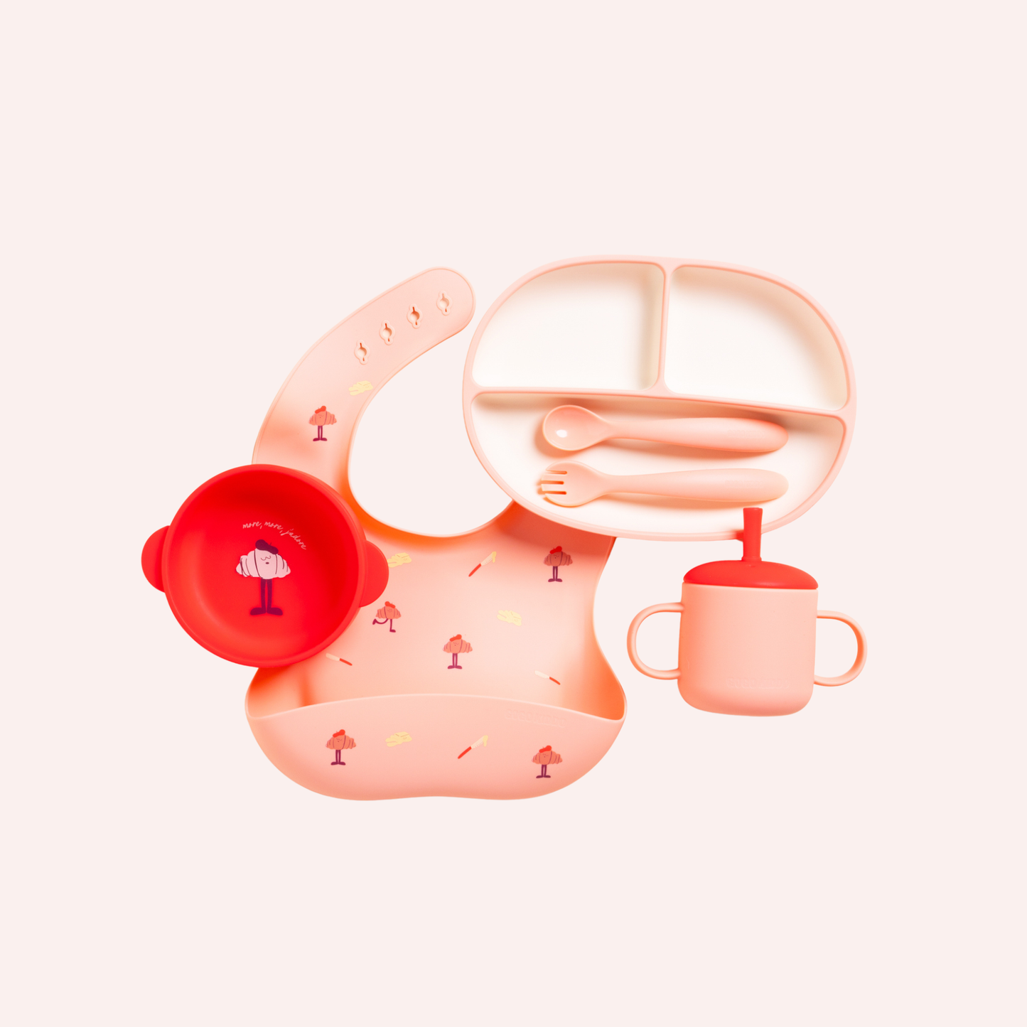 Fun Firsts Feeding Set Silicone - Croissant Peach