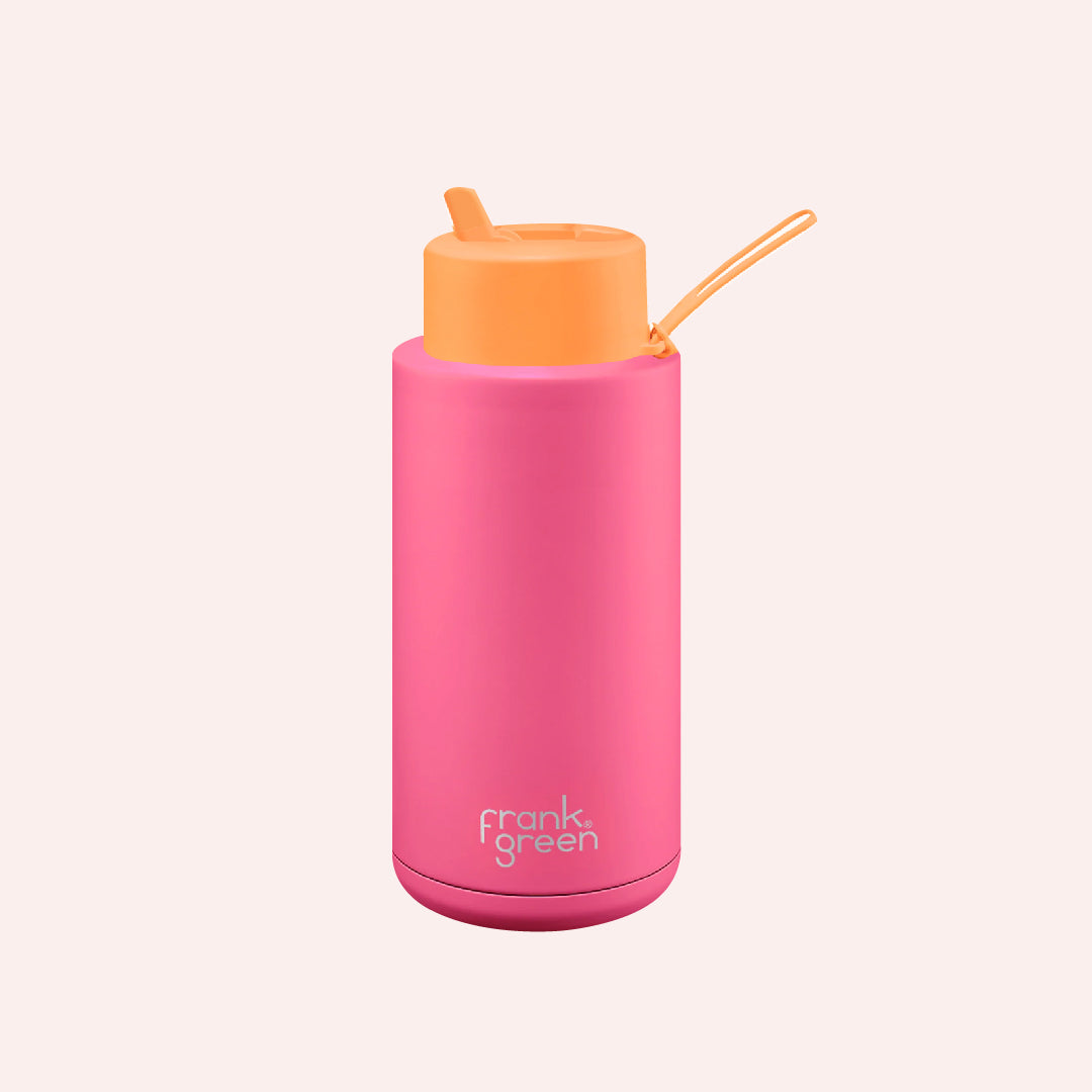 34oz SSC Reusable Bottle Neon Pink Bottle, Neon Orange Lid