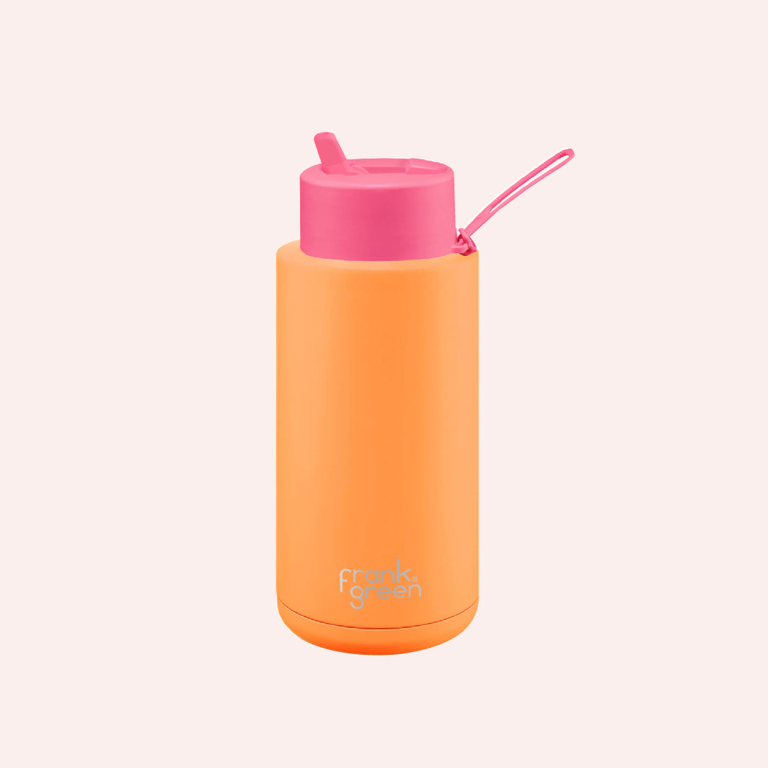 34oz SSC Reusable Bottle Neon Orange Bottle, Neon Pink Lid