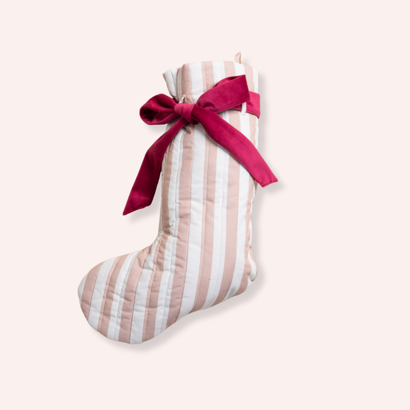 Merry Merry Christmas Stocking - Neutral Stripe