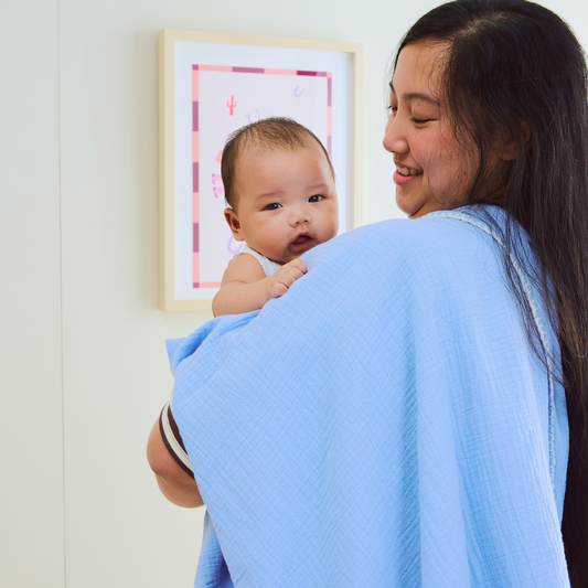Light and Breathable Muslin Swaddle Wrap - Periwinkle/Ivory