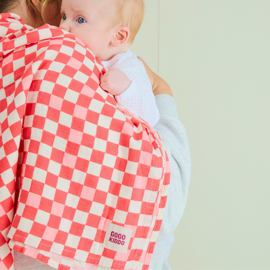 Light and Breathable Muslin Swaddle Wrap - Pink Check