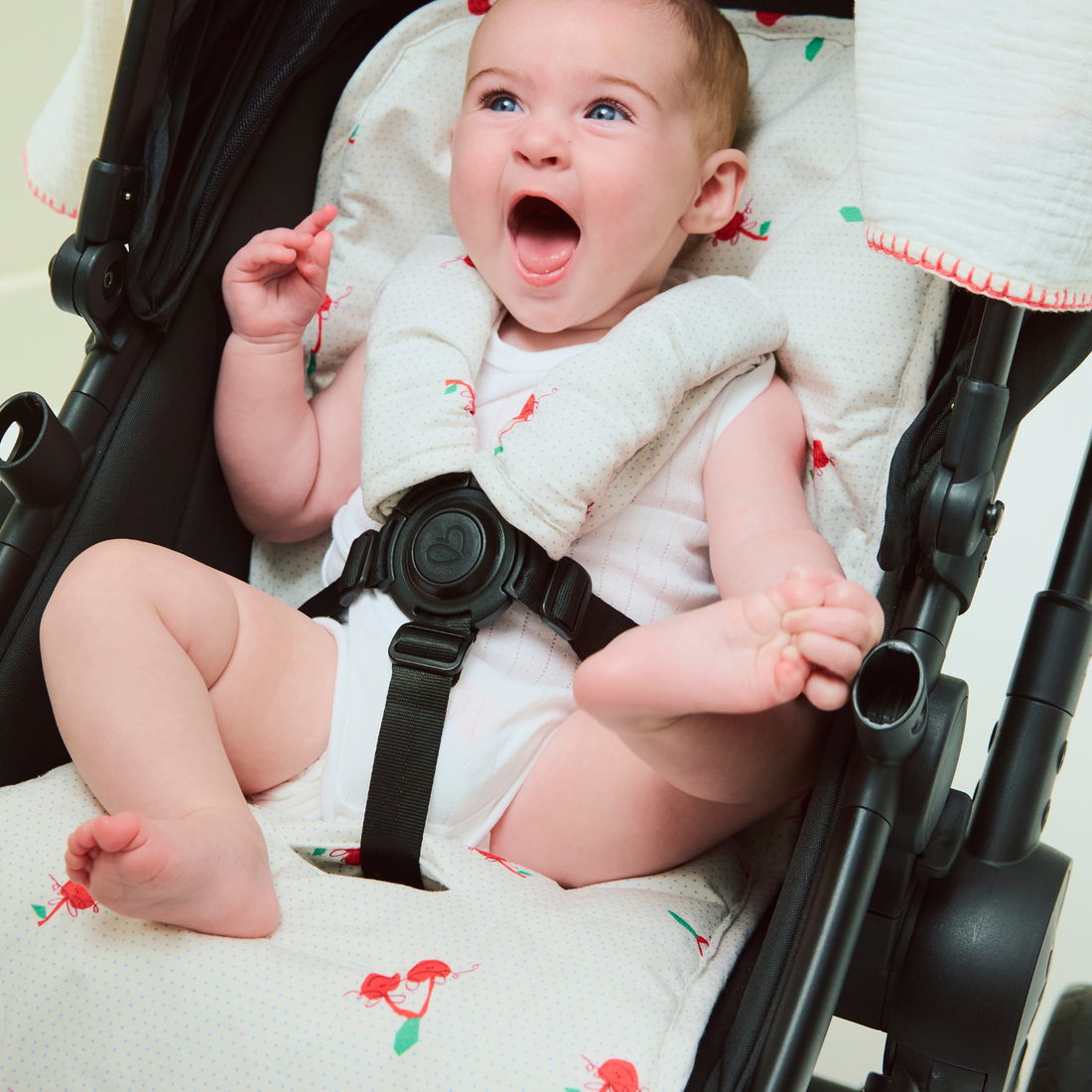 Cosy Pram Liner and Harness Protector - Cherry Chic