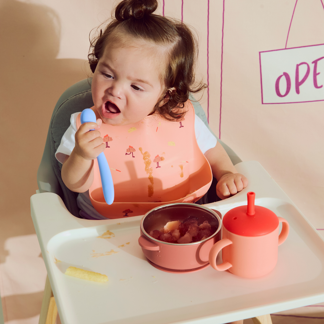 Fun Firsts Feeding Set Silicone - Croissant Peach