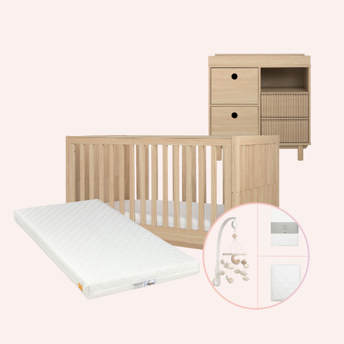 Oska Cotbed, Dresser and Mattress Bundle