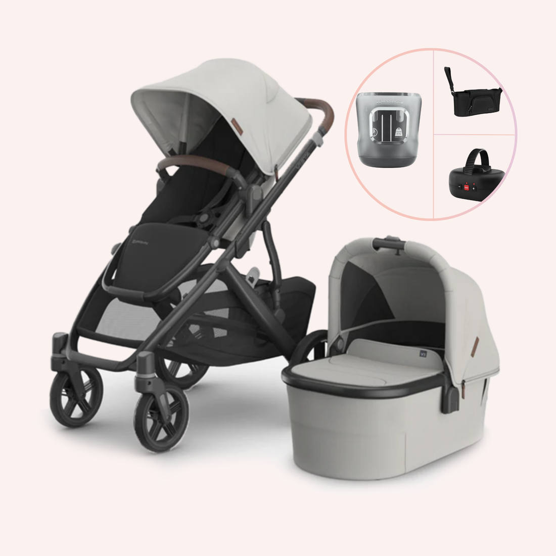 UPPAbaby VISTA V3 Bassinet and Seat Pram - Pearl Grey Jacquard/Carbon (Savannah)