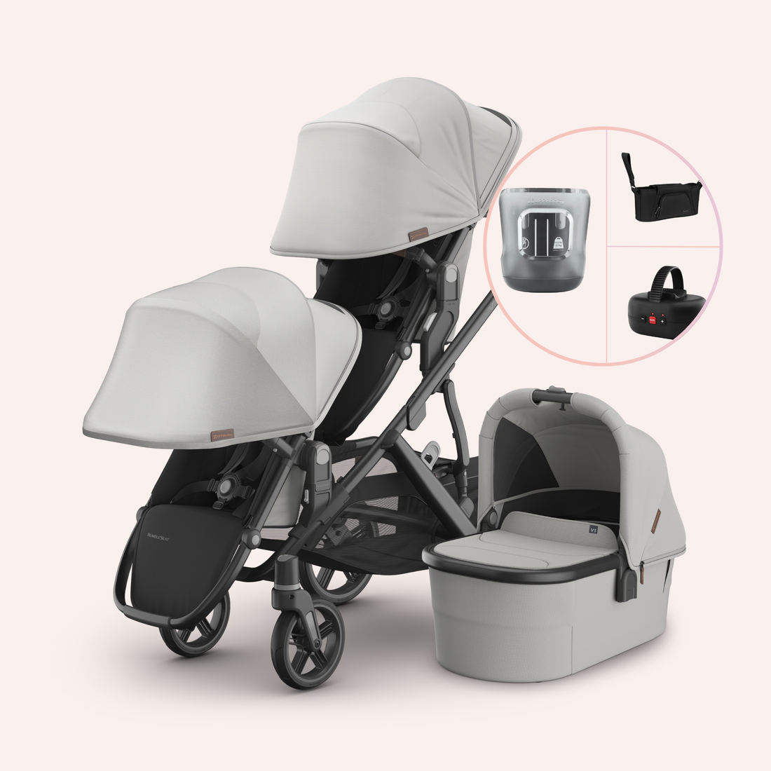 UPPAbaby VISTA V3 Double Pram - Pearl Grey Jacquard (Savannah)