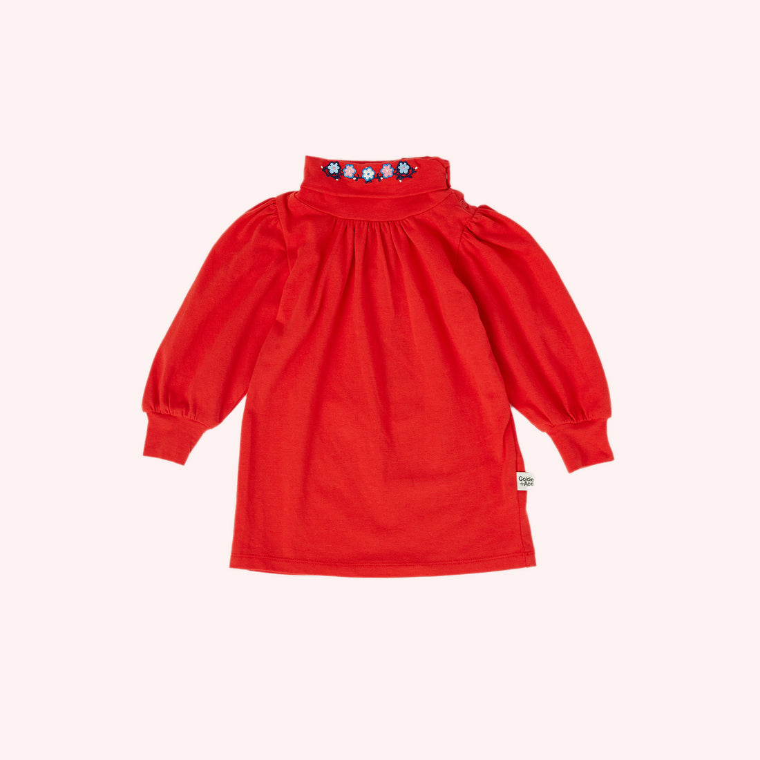 Sofia Embroidered Puff Sleeve Skivvy - Apple Red