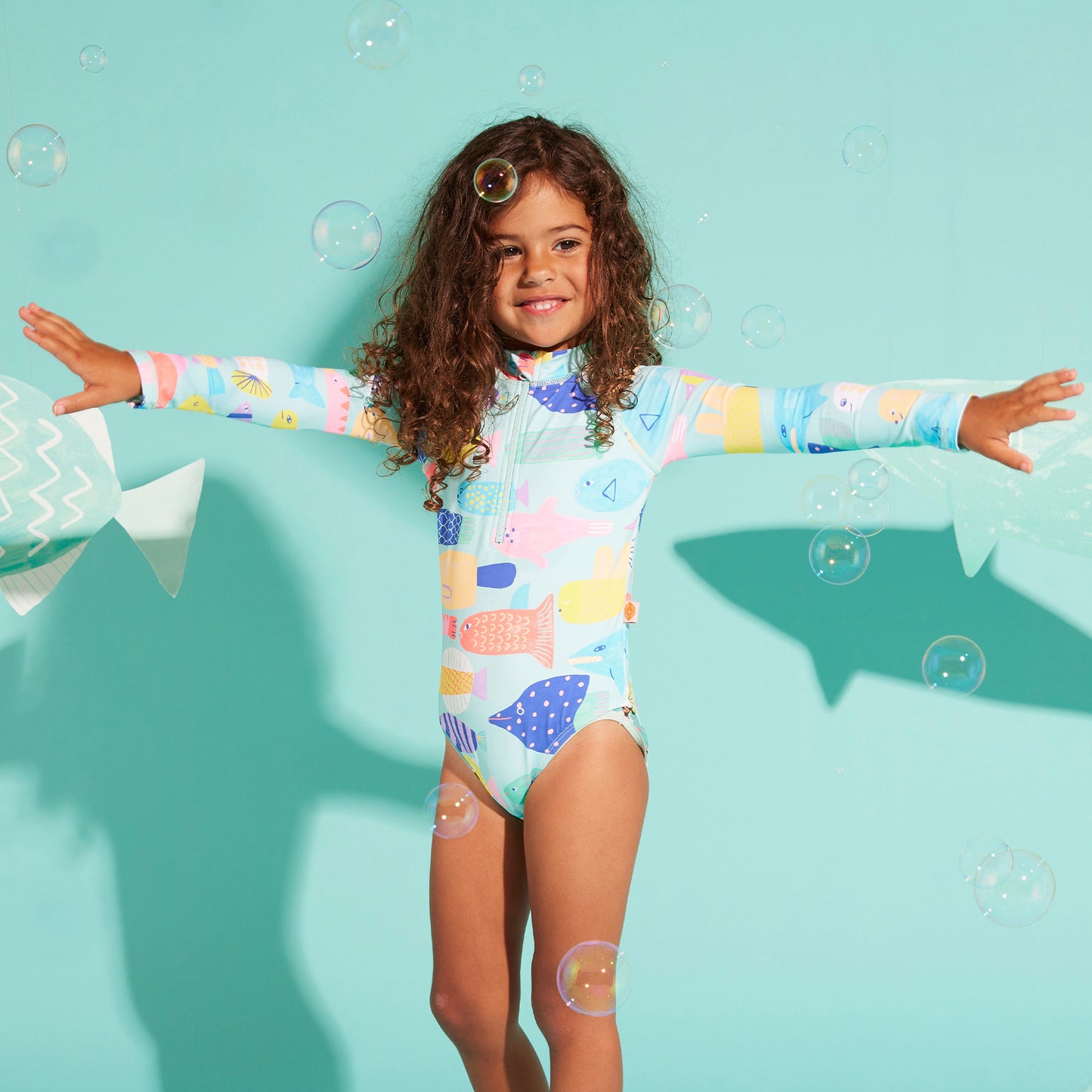 Long Sleeve Zip Bathers - Rainbow Reef