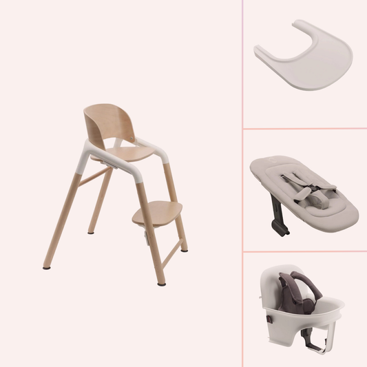 Bugaboo Giraffe Newborn to Solids Highchair Bundle - Neutral Wood/White