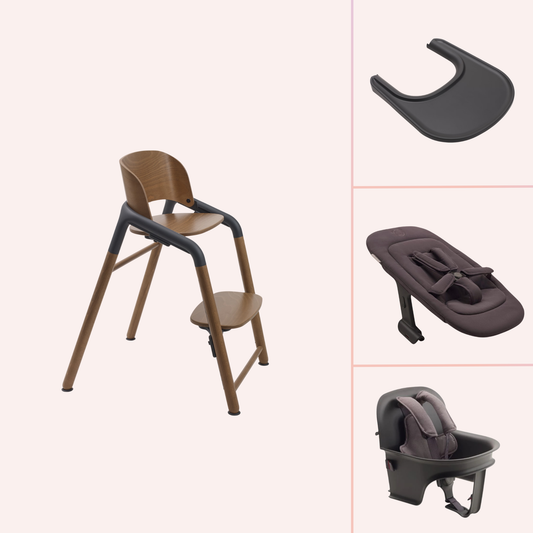 Bugaboo Giraffe Newborn to Solids Highchair Bundle - Warm Wood/Grey