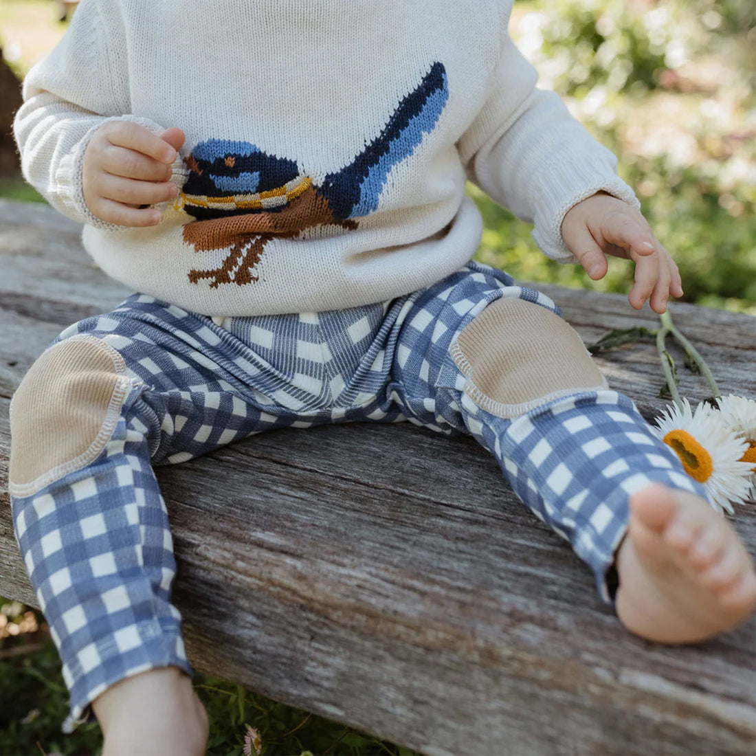 Rib Patch Legging - Navy Gingham