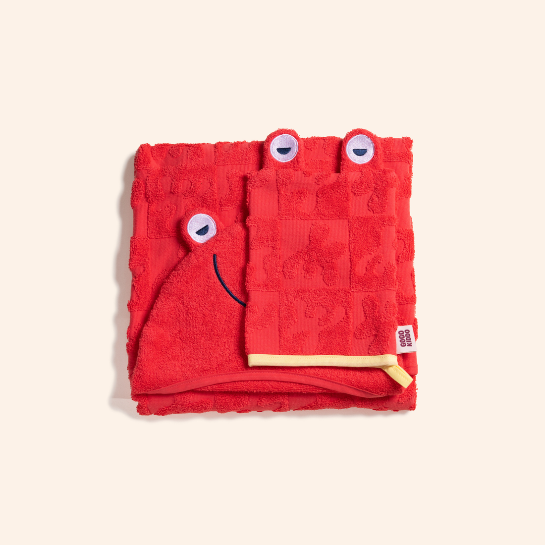 Super Soft Hooded Bath Towel and Wash Mitt Duo - Crab Red
