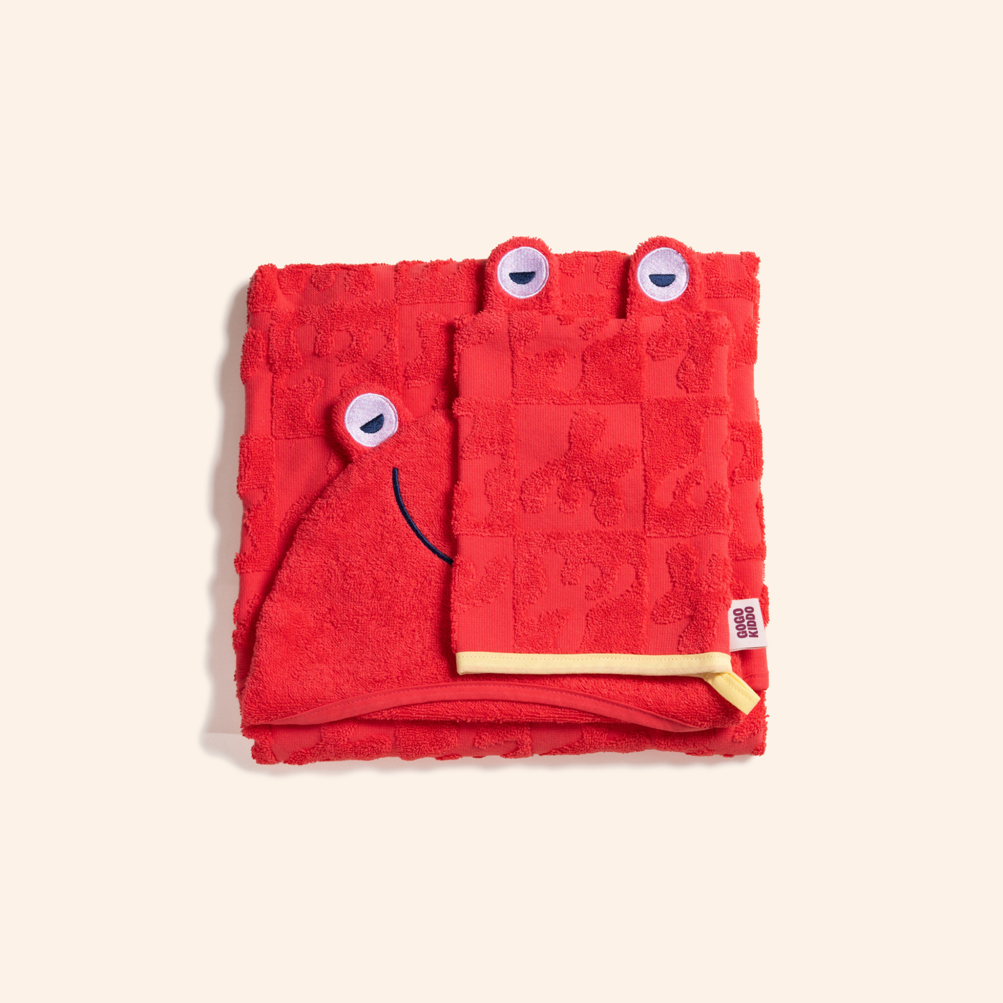 Super Soft Hooded Bath Towel and Wash Mitt Duo - Crab Red