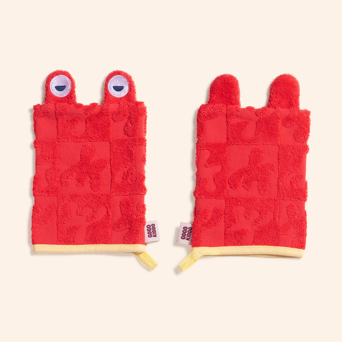 Super Soft Hooded Bath Towel and Wash Mitt Duo - Crab Red