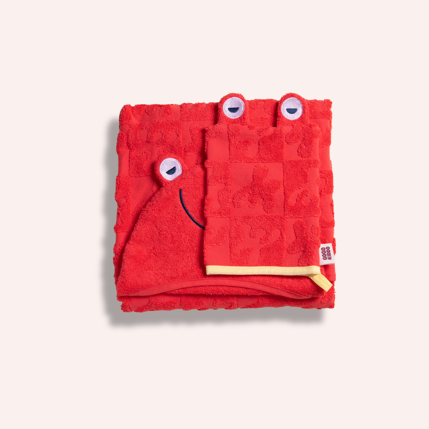 Super Soft Hooded Bath Towel and Wash Mitt Duo - Crab Red