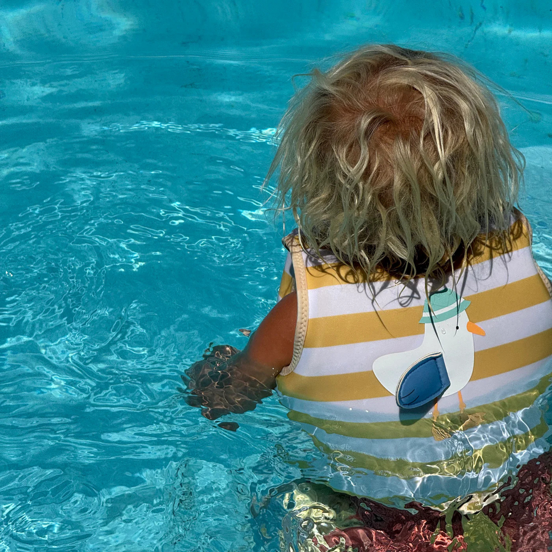 Kids Swim Vest - Sammy the Seagull Mustard Stripe