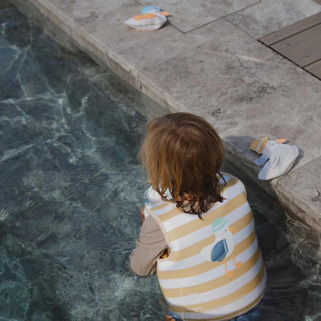 Kids Swim Vest - Sammy the Seagull Mustard Stripe