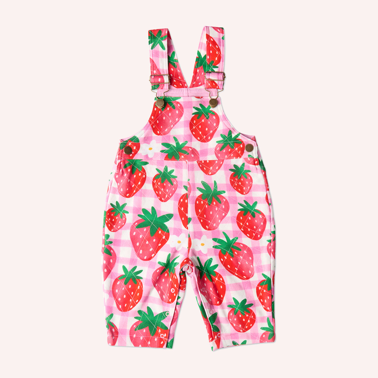 Organic Cotton Quilted Fleece Overalls - Strawberry Jam