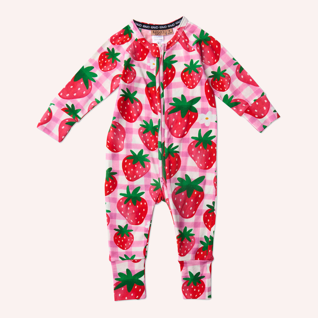 Organic Long Sleeve Zip Romper - Strawberry Jam