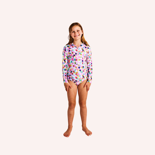 Long Sleeve Bathers - Confetti Pink