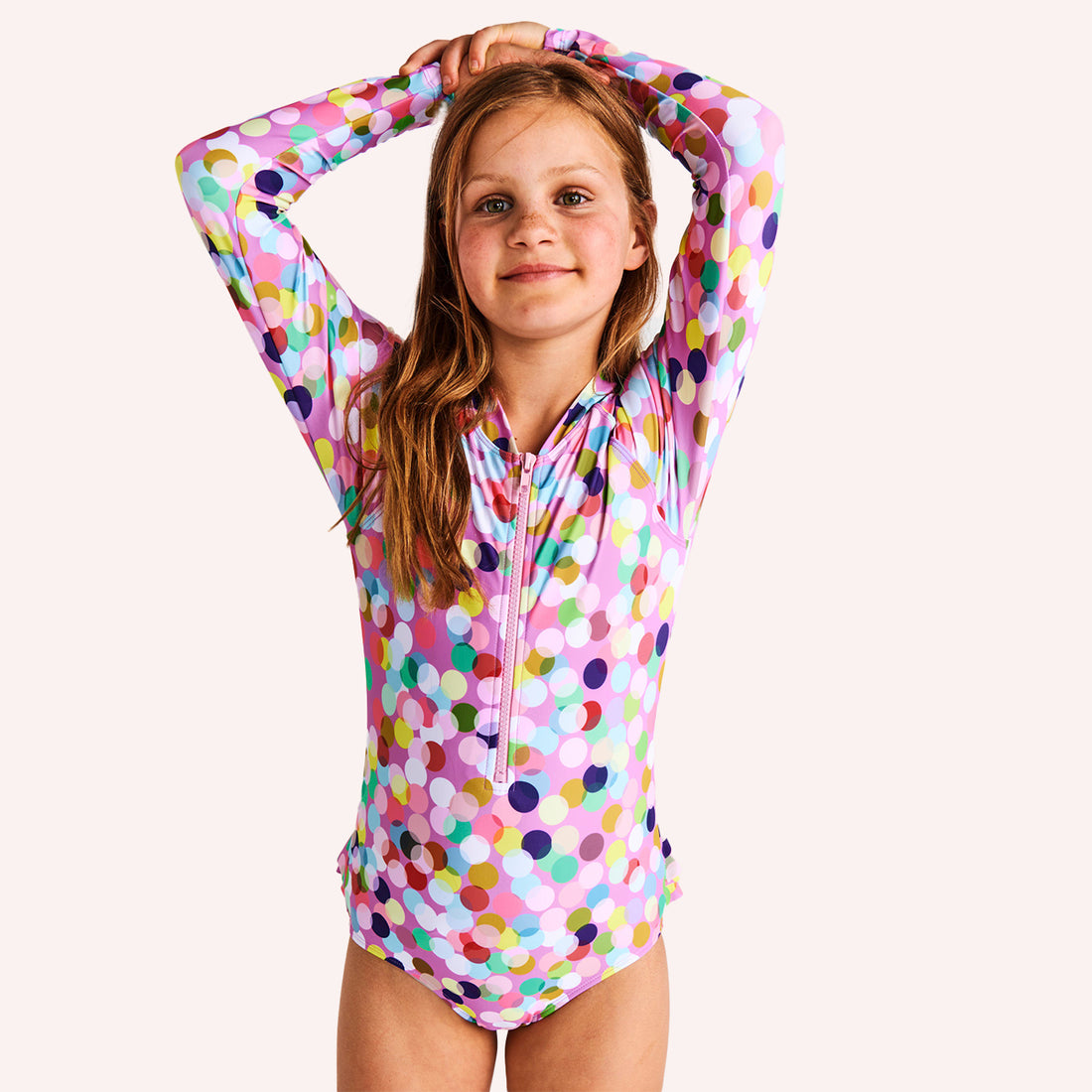 Long Sleeve Bathers - Confetti Pink