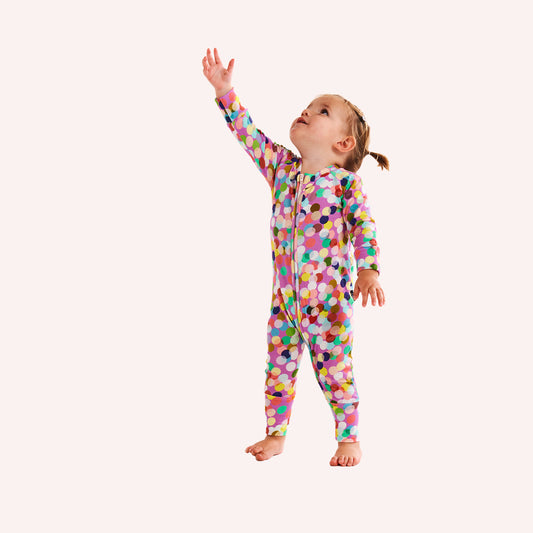 Organic Long Sleeve Zip Romper - Confetti Pink