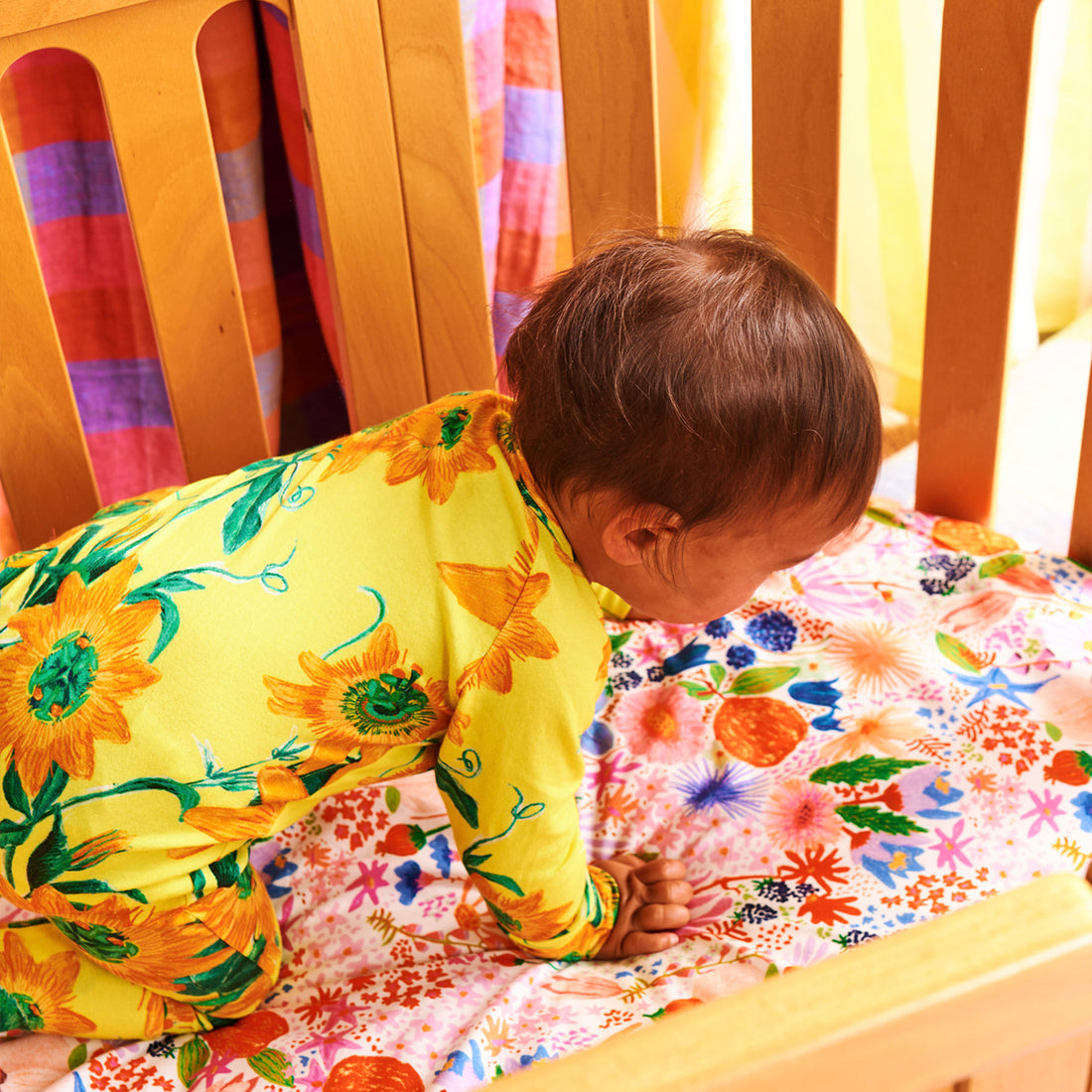 Organic Cotton Fitted Sheet - Meandering Meadow - Bassinet