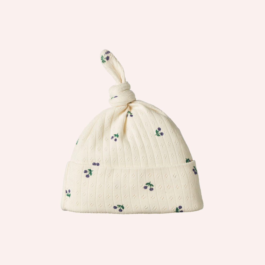 Knotted Beanie Pointelle - Winter Berry Print
