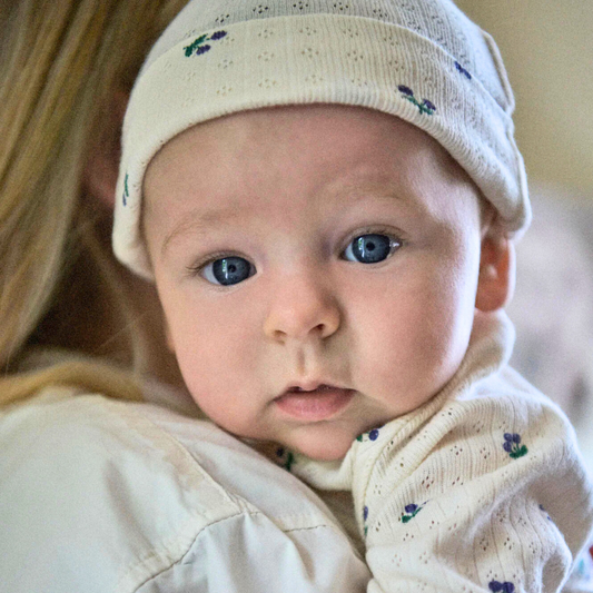 Knotted Beanie Pointelle - Winter Berry Print