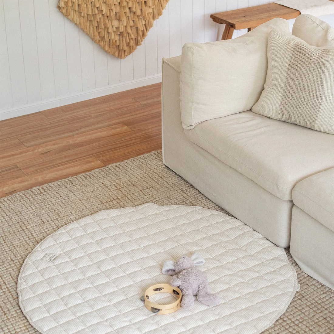 Linen Baby Play Mat - Dune Stripe