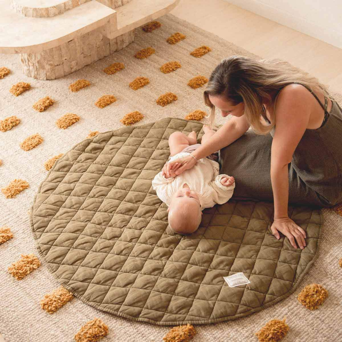 Linen Baby Play Mat - Olive