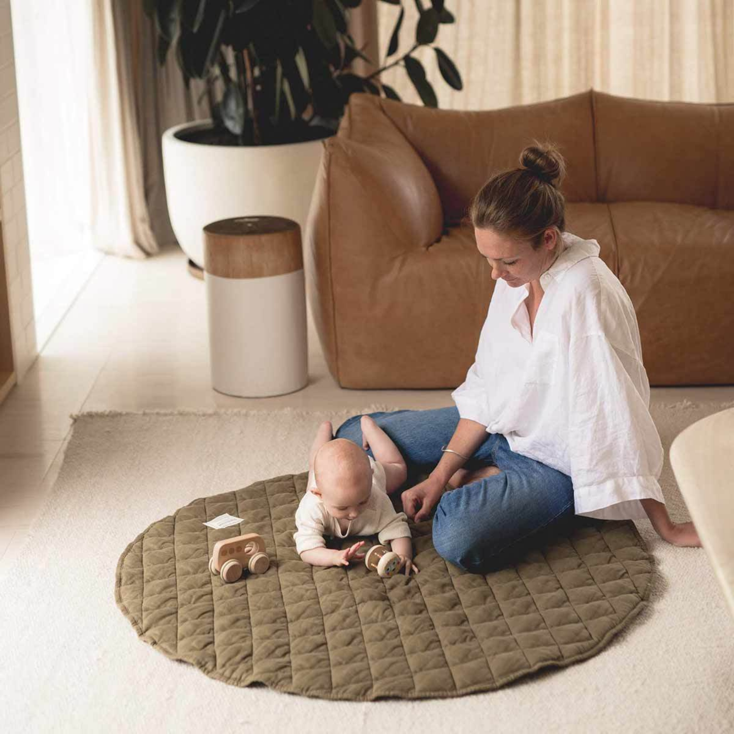 Linen Baby Play Mat - Olive