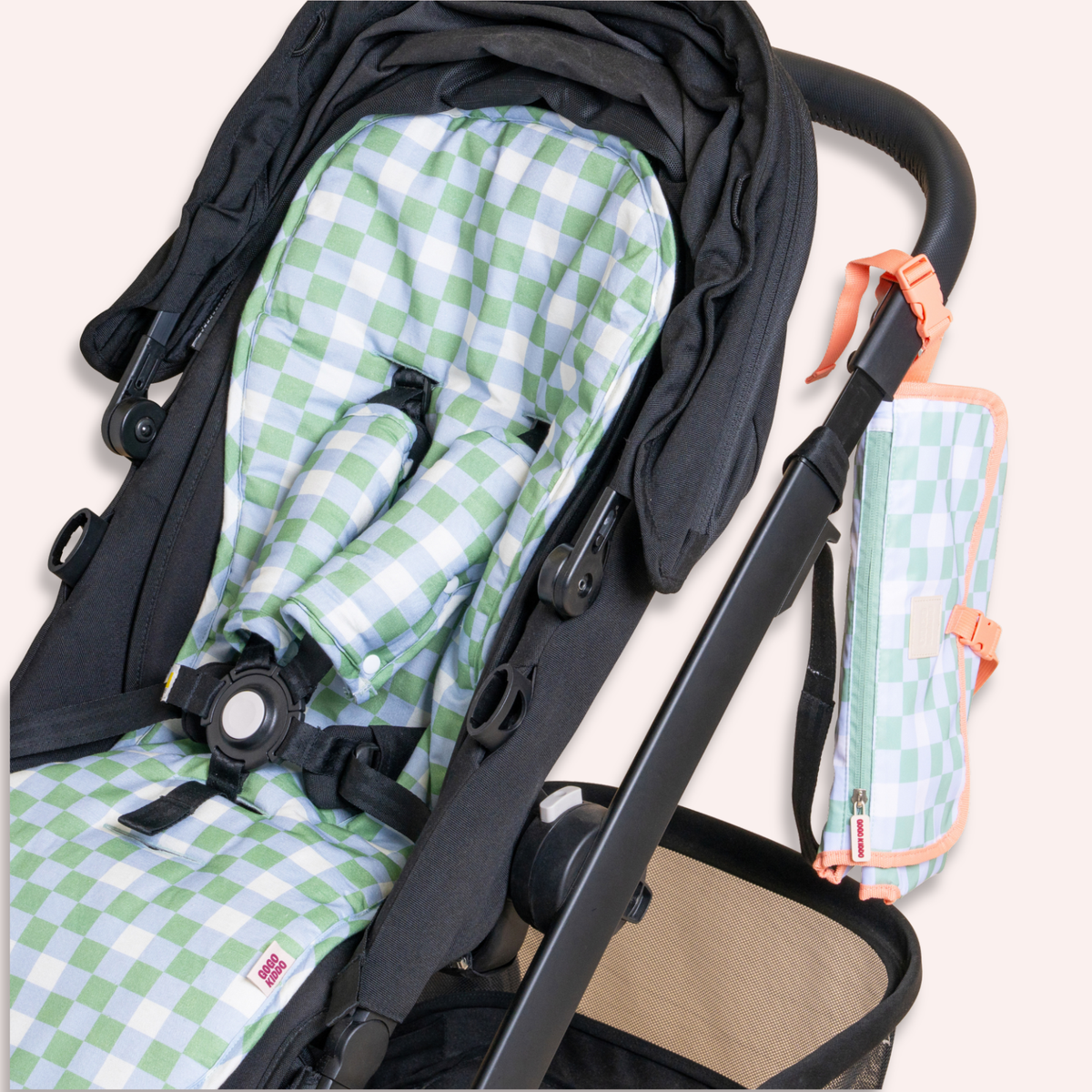 Cosy Pram Liner and Harness Protector  - Sage Green Check