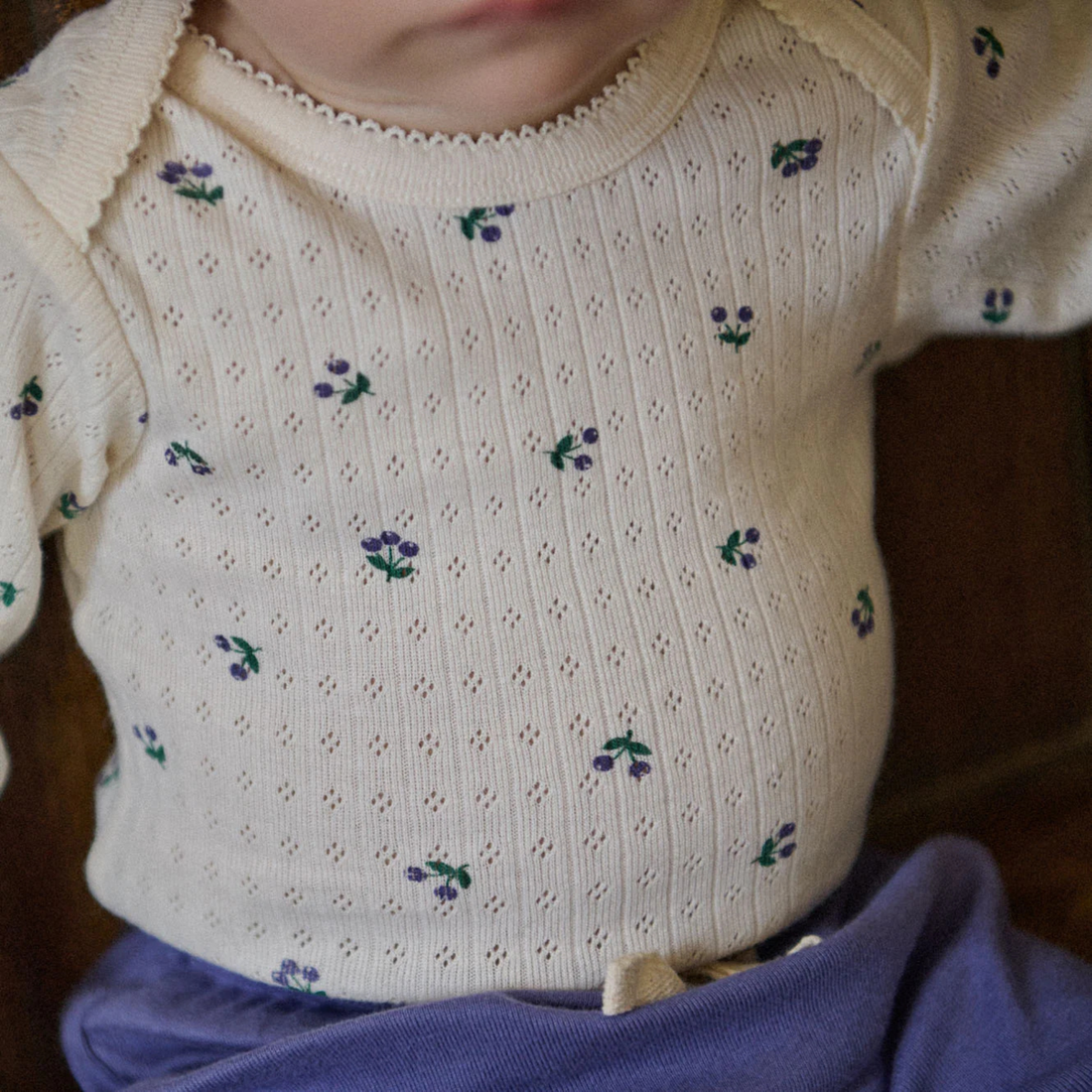 Long Sleeve Bodysuit Pointelle - Winter Berry Print