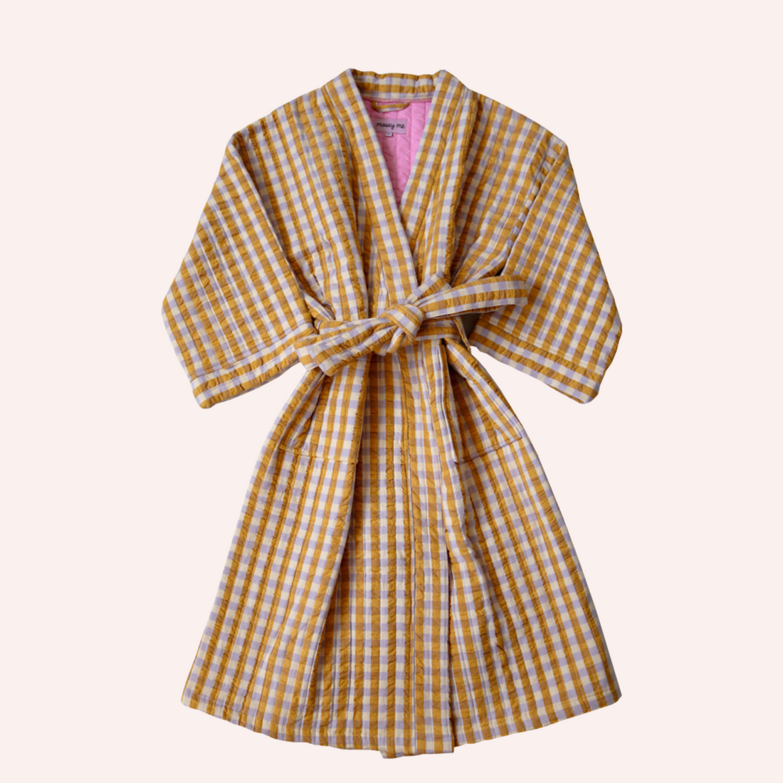 Quilted Robe - Mango Seersucker