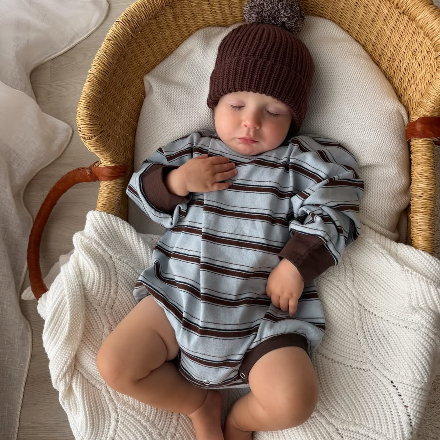 Mattie Stripe Cotton Bodysuit - Blue Stripe