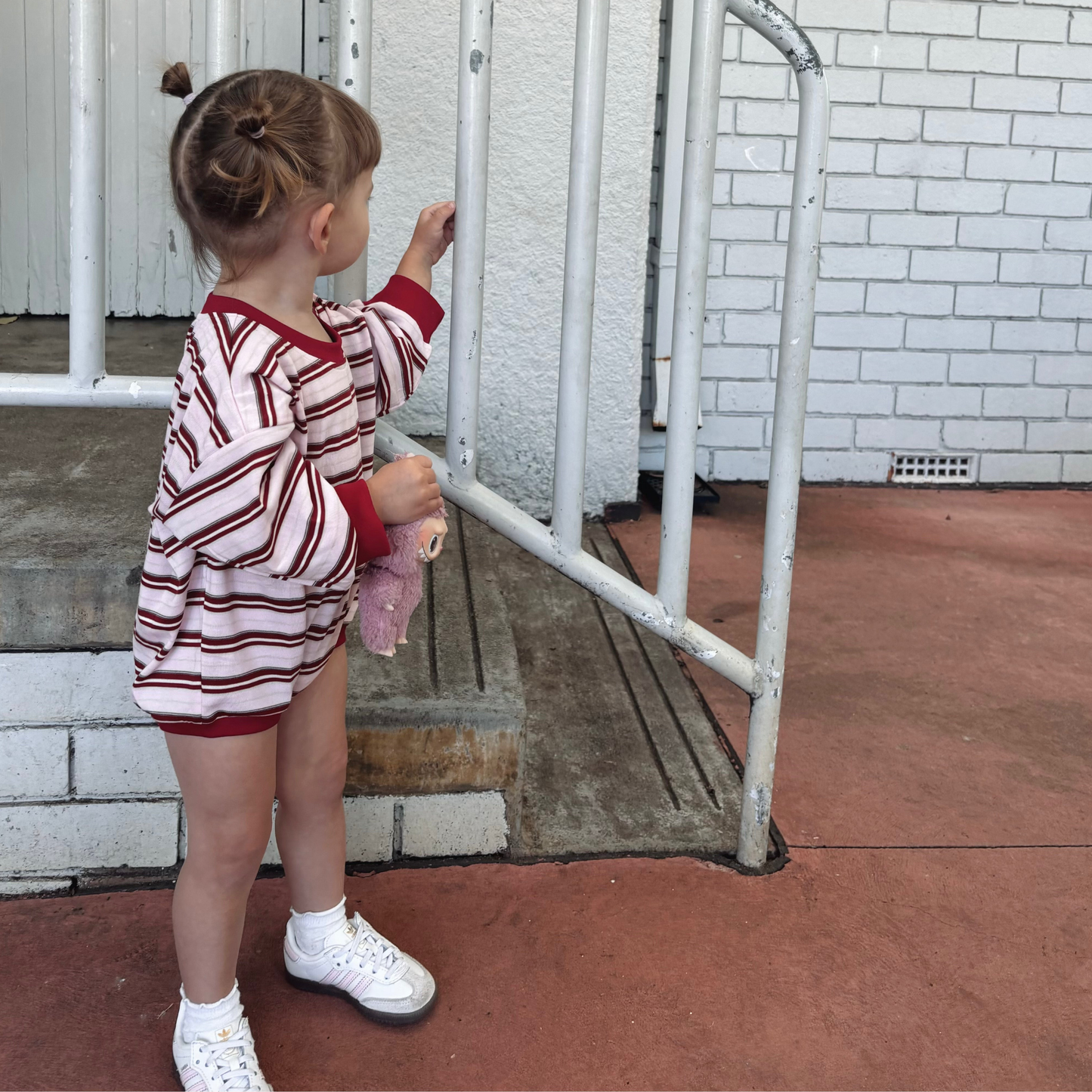 Mattie Stripe Cotton Bodysuit - Pink/Red Stripe