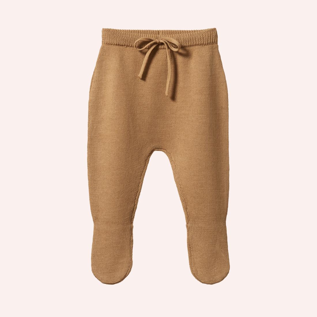 Merino Wool Knit Footed Rompers - Caramel