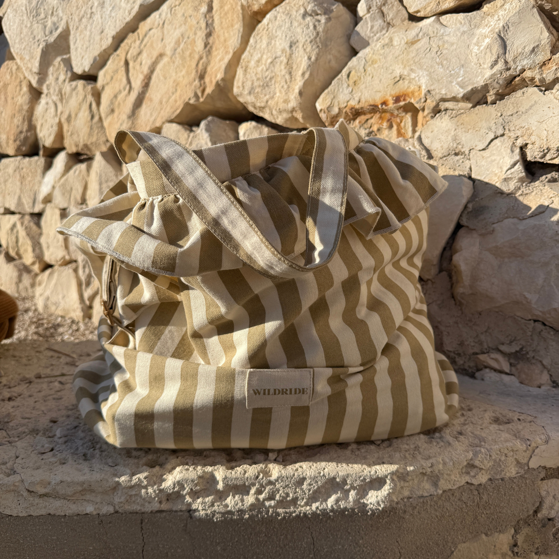 Mini Ruffle Bag - Beige Stripe