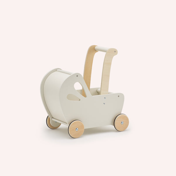 Wooden Doll's Stroller Push Toy + Name Baby Walker Pram Powder Pink