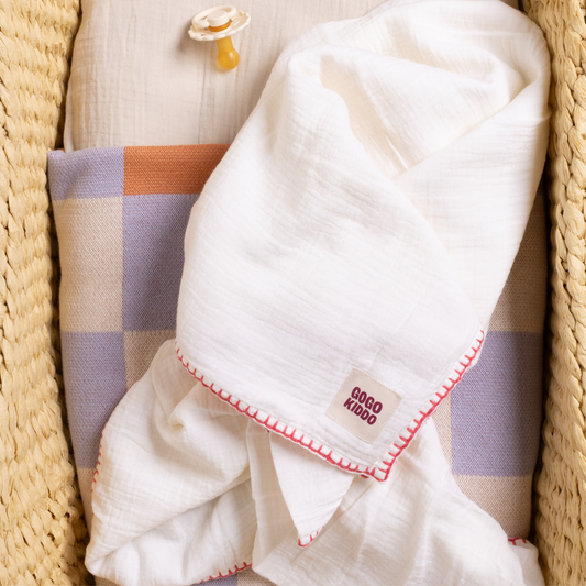 Light and Breathable Muslin Swaddle Wrap - Ivory/Pink