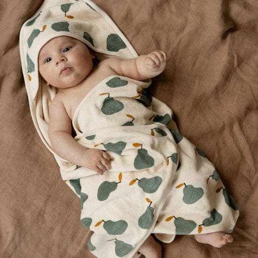Organic Cotton Hooded Towel - Pear Print - One Size